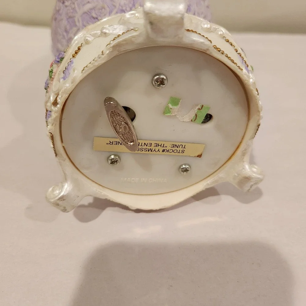 Vintage Victorian Butterfly Lavender Pedestal Egg Music Box  8in.